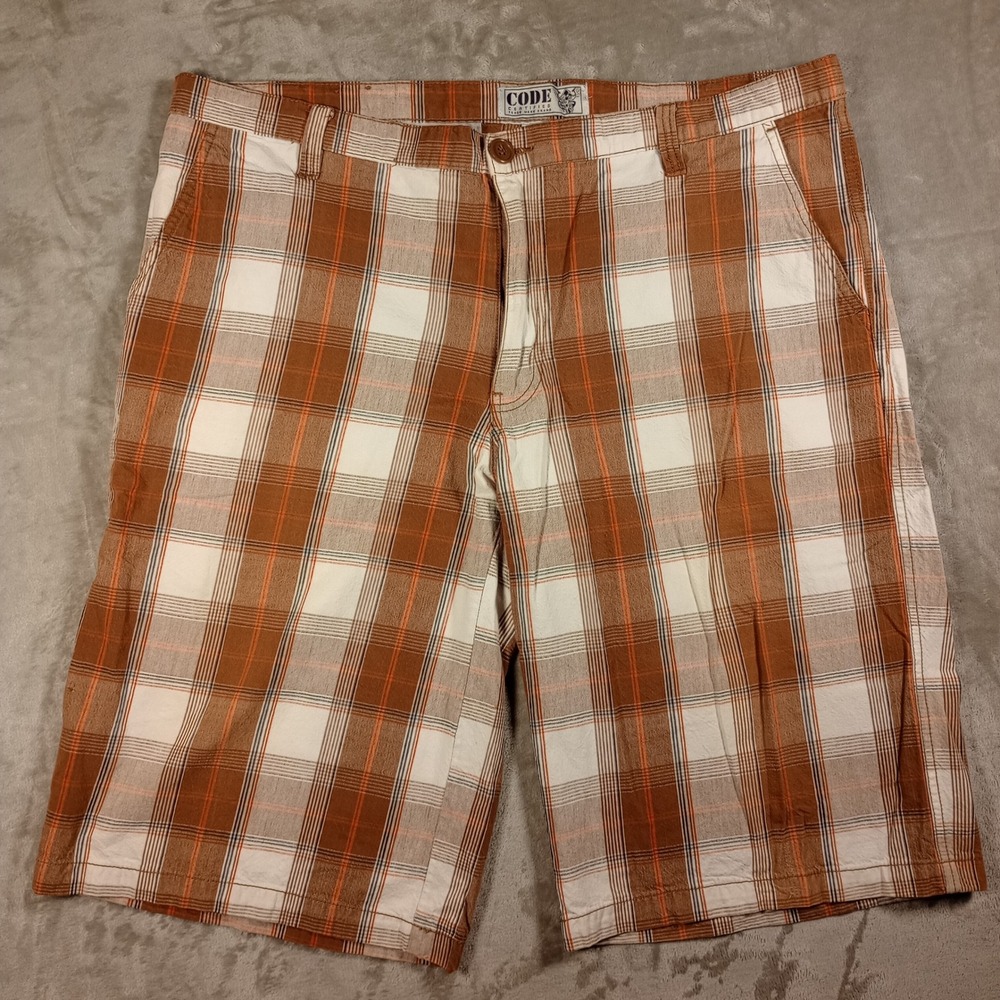 Code Certified Plaid Shorts Mens 40 Brown Orange Cotton Casual Skater Summer